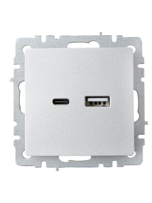 Розетка BRITE USB A+C 18Вт РЮ11-1-БрА механизм алюм. IEK BR-U22-018-K47