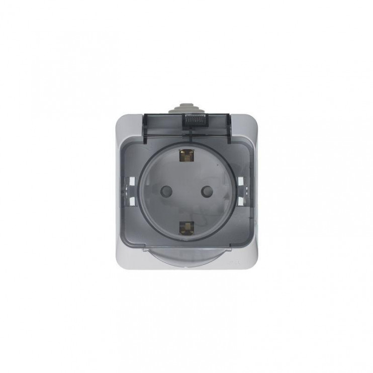 Розетка 1-м ОП Этюд 16А IP44 250В с заземл. защ. шторки с крышкой бел. SE PA16-044B