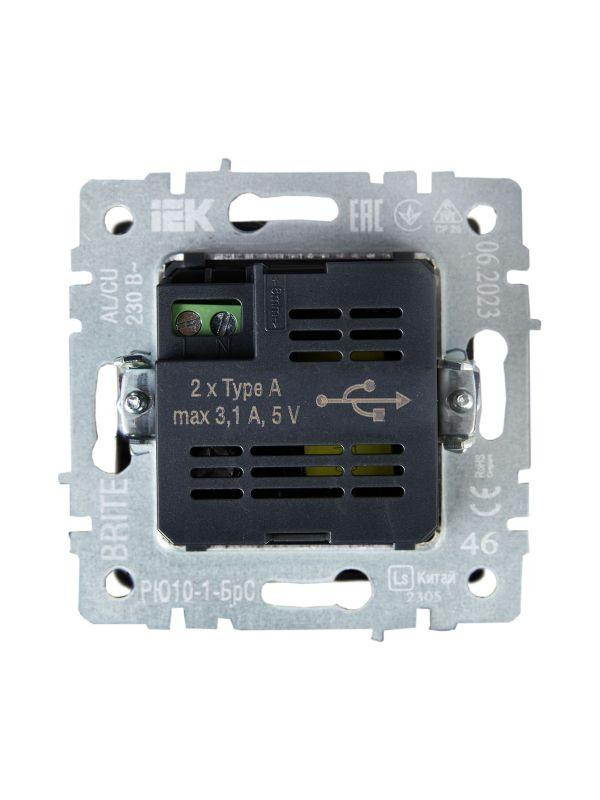 Розетка BRITE USB A+A 3.1А РЮ10-1-БрС механизм сталь IEK BR-U21-D31-K46