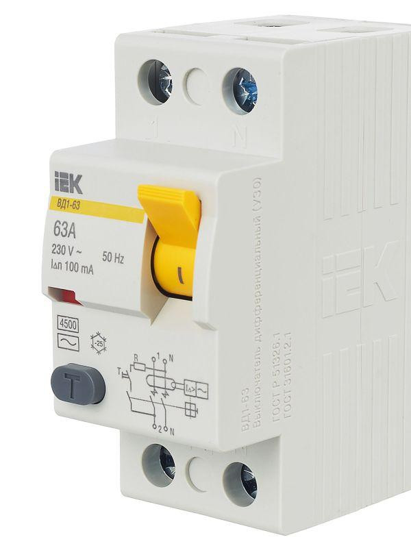 Выключатель дифференциального тока (УЗО) 2п 63А 100мА тип AC ВД1-63 KARAT IEK MDV10-2-063-100