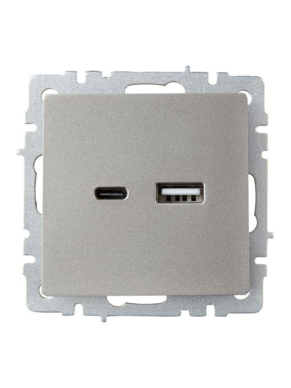 Розетка BRITE USB A+C 18Вт РЮ11-1-БрС механизм сталь IEK BR-U22-018-K46