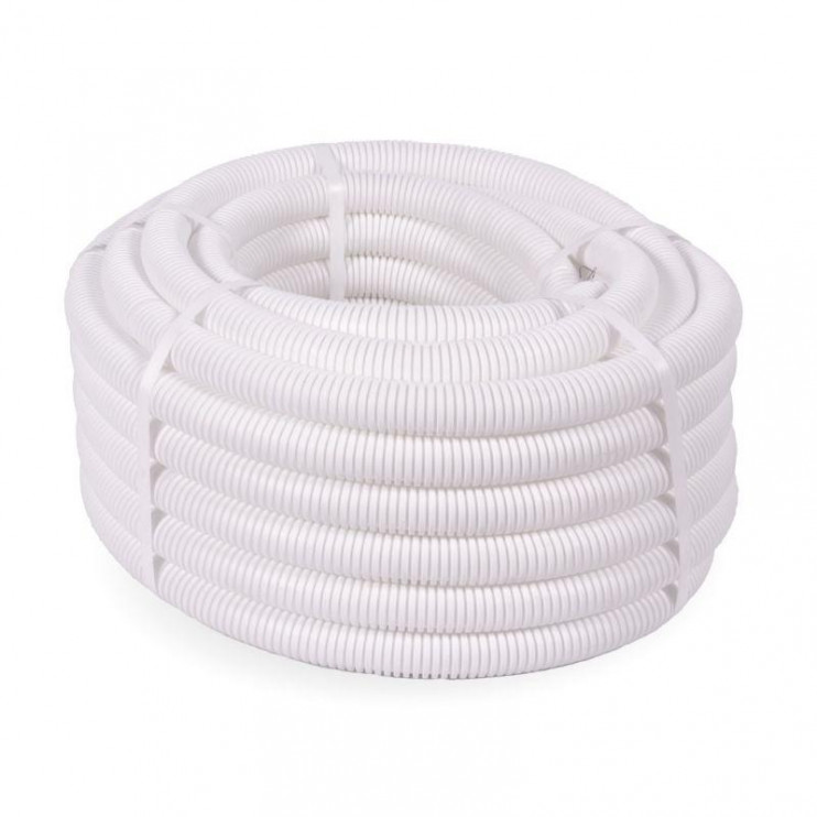 Труба гофрированная ПЛЛ легкая d25мм с протяжкой безгалоген. (HF) (НГ) бел. (уп.50м) Промрукав PR02.0216