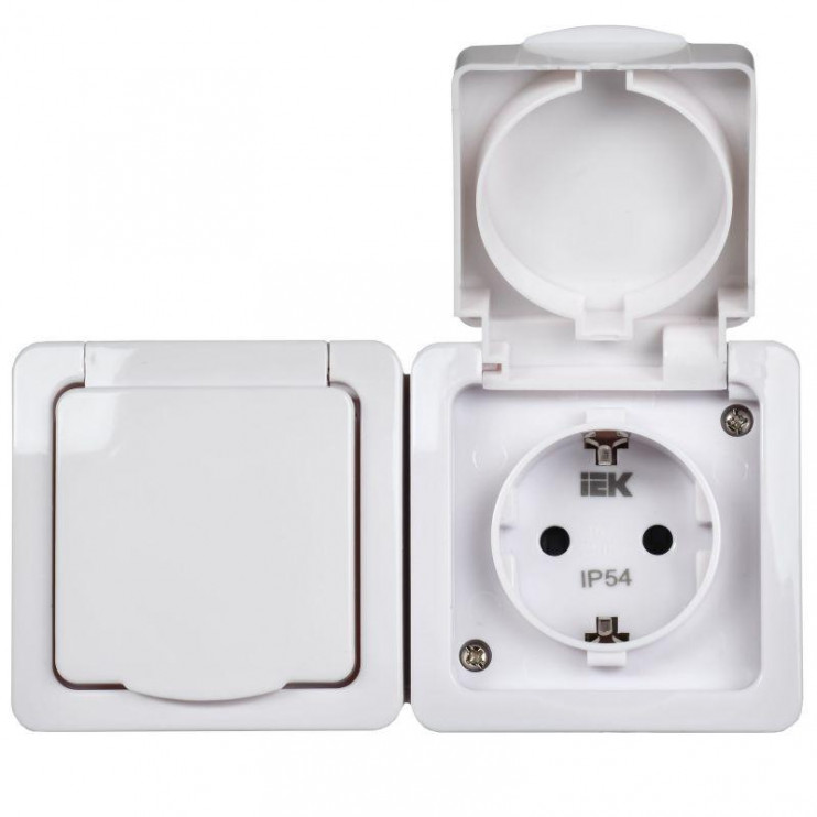 Розетка 2-м ОП Гермес Plus РСб22-3-ГПБб 16А IP54 с заземл. с крышкой бел. IEK ERMP22-K01-16-54-EC