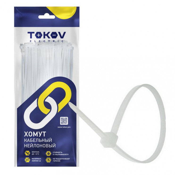 Хомут кабельный нейлоновый бел. 3.6х250 (уп.100шт) TOKOV ELECTRIC TKE-HNS-3.6-250-W/100