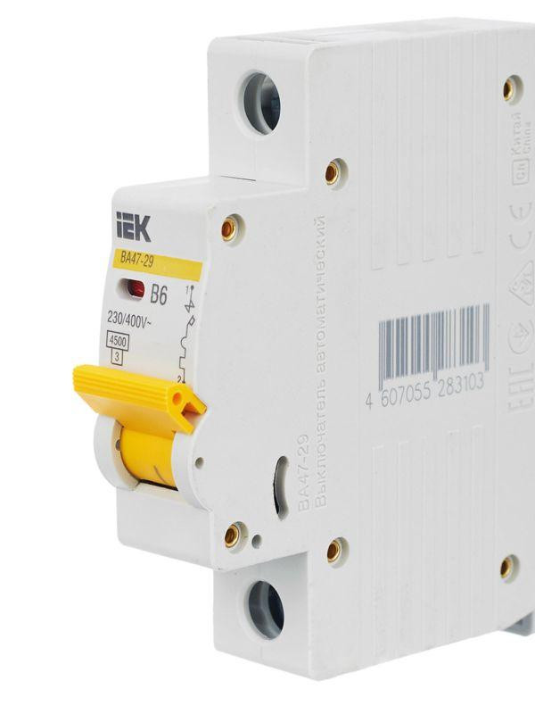 Выключатель автоматический модульный 1п B 6А 4.5кА ВА47-29 KARAT IEK MVA20-1-006-B
