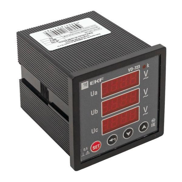 Вольтметр цифровой VD-723 на панель 72х72 трехфазный EKF vd-723