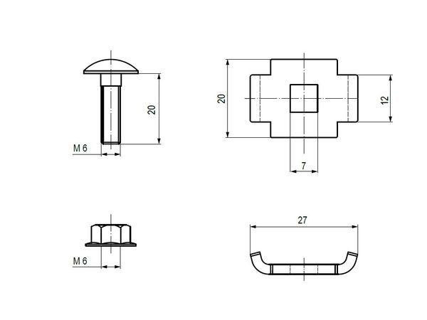 Комплект винтовой соединительный двойн. 6x20 (Винт М6+гайка) (уп.50шт) EKF vckd6x20