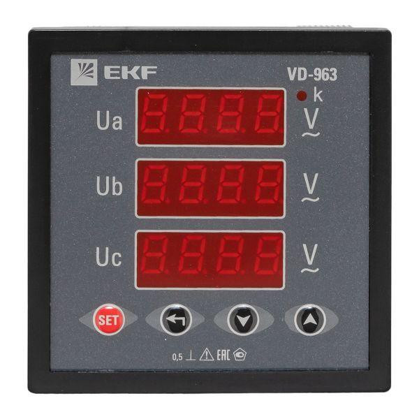 Вольтметр цифровой VD-963 на панель 96х96 трехфазный EKF vd-963