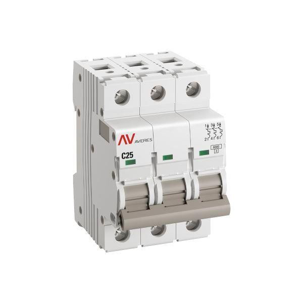 Выключатель автоматический модульный 3п C 25А 6кА AV-6 AVERES EKF mcb6-3-25C-av