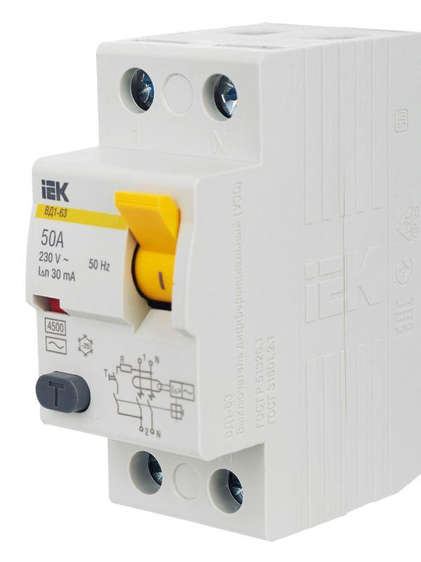 Выключатель дифференциального тока (УЗО) 2п 50А 30мА тип AC ВД1-63 KARAT IEK MDV10-2-050-030