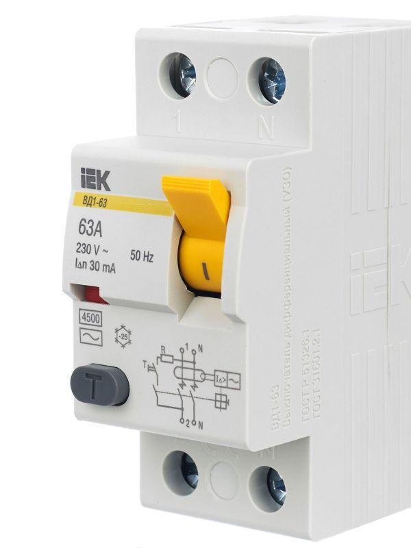 Выключатель дифференциального тока (УЗО) 2п 63А 30мА тип AC ВД1-63 KARAT IEK MDV10-2-063-030