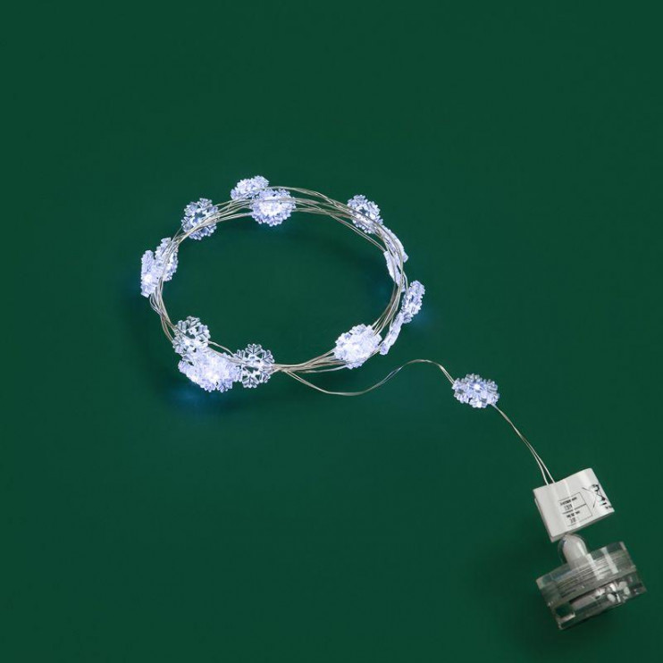 Гирлянда светодиодная "Снежинки" 2м 20LED бел. 2Вт 6В IP20 провод прозр. элементы питания 2хCR2032 (в компл.) Neon-Night 303-010